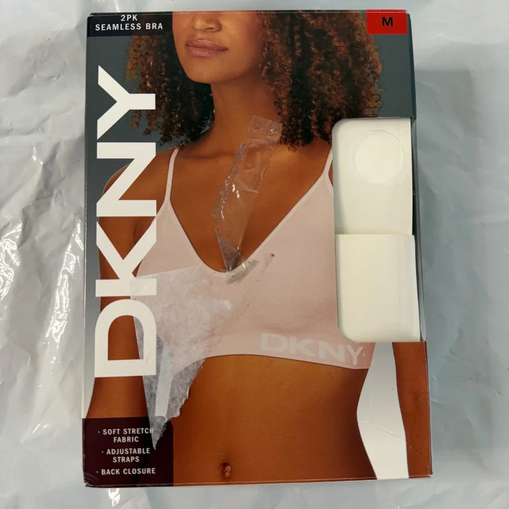 DKNY 2-Pack Seamless Bra Medium White Cream Soft Stretch Adjustable Straps NEW